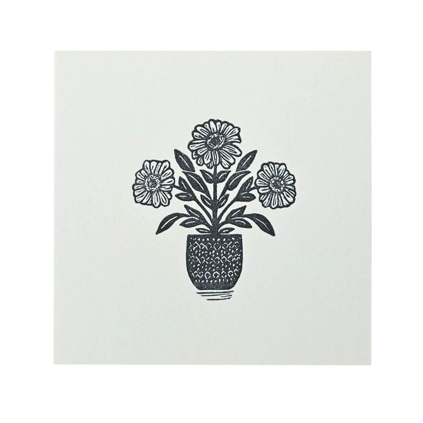Zinnia flower block print - neutral botanical print - small square